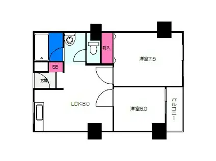 長居椿マンション(2DK/4階)の間取り写真