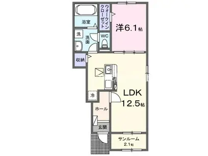 シャルム朝来(1LDK/1階)の間取り写真