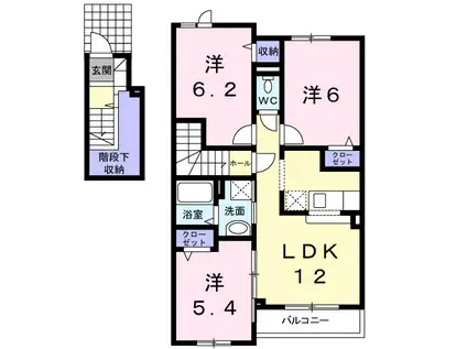 滝川市泉町3LDKアパートE棟(3LDK/2階)の間取り写真