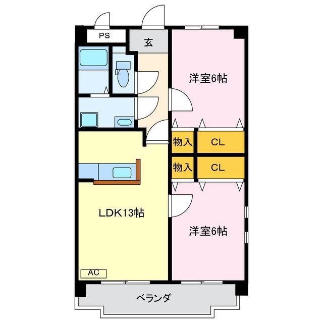 シャモニー横井(2LDK/3階)の間取り写真
