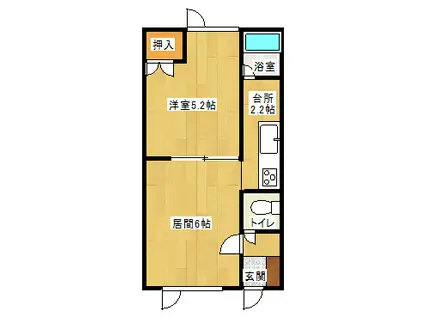 エスレイア西6条B(1DK/2階)の間取り写真