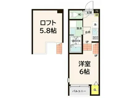 CEDRE 薬師堂(1K/1階)の間取り写真