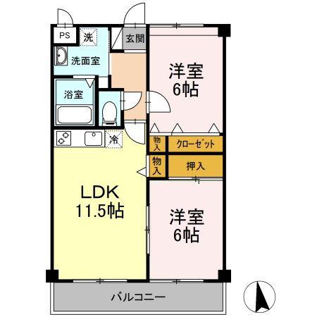 ヴィラージュ有玉(2LDK/3階)の間取り写真