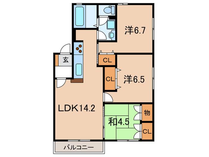 ガーデンコート車C棟(3LDK/2階)の間取り写真