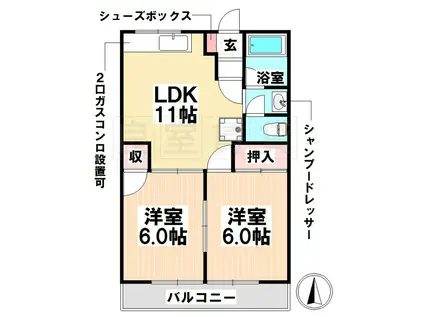 リバーサイド芝(2LDK/3階)の間取り写真