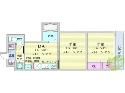 クレスト連坊(2DK/5階)の間取り写真