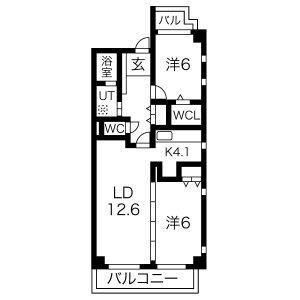 ディ アルタ クラッセ(2LDK/4階)の間取り写真