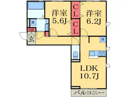BLESS 蘇我(2LDK/2階)の間取り写真