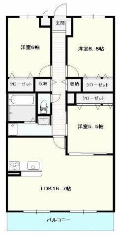 サウスコート(3LDK/2階)の間取り写真