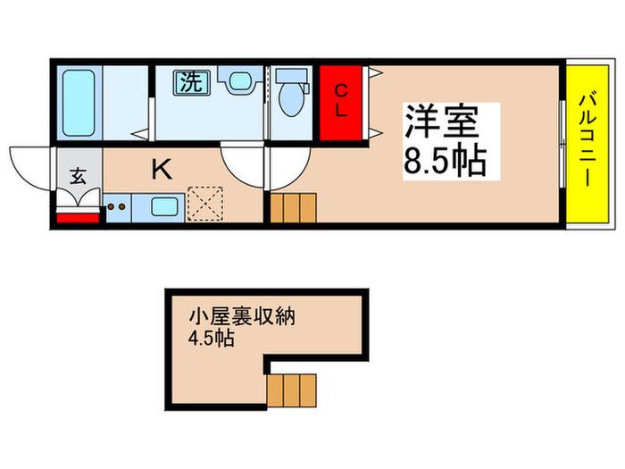 SパレスIV(1K/1階)の間取り写真