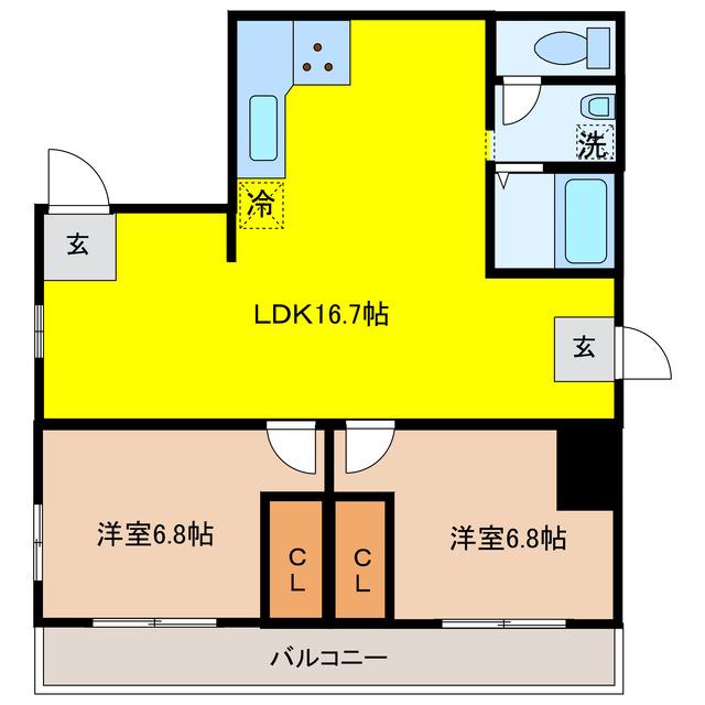 タウン羽島(2LDK/3階)の間取り写真