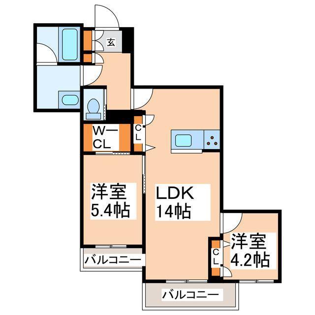 WITHPLUS上熊本駅前(2LDK/3階)の間取り写真