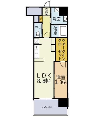 ブレス唐人町駅前(1LDK/3階)の間取り写真