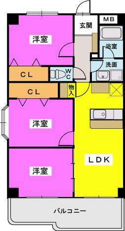 センチュリー中央(3LDK/4階)の間取り写真