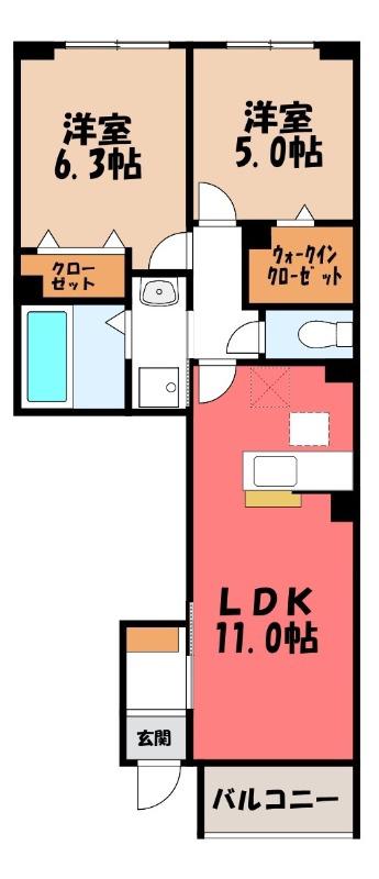 ルミッカ(2LDK/1階)の間取り写真
