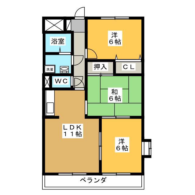 クレスト21 S棟(3LDK/1階)の間取り写真