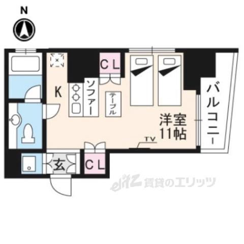 京阪鴨東線 出町柳駅 徒歩4分 7階建 築8年(ワンルーム/7階)の間取り写真