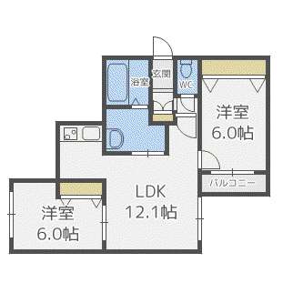 サウスナナ(2LDK/2階)の間取り写真