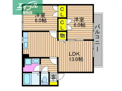 ベリーオーライC(2LDK/2階)の間取り写真