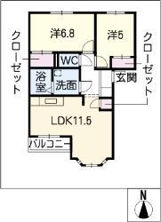 アシューレB(2LDK/1階)の間取り写真