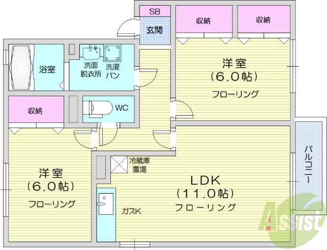 サンヒルズ松森B(2LDK/2階)の間取り写真