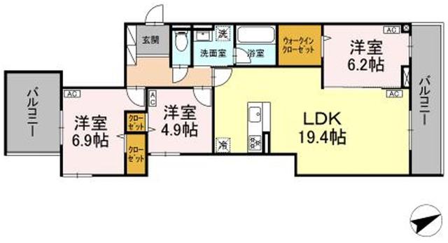 D-RESIDENCE稲城(3LDK/3階)の間取り写真