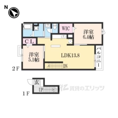 グランド ヒル弐番館(2LDK/4階)の間取り写真