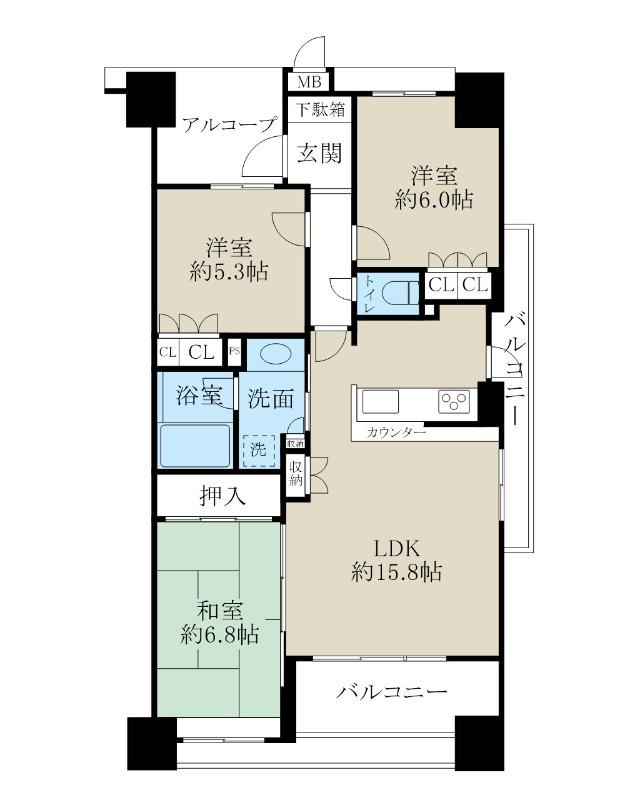 サーパスシティ堀之内中央(3LDK/11階)の間取り写真
