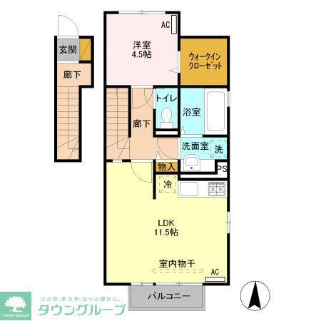 フォンテーヌデュオ(1LDK/2階)の間取り写真
