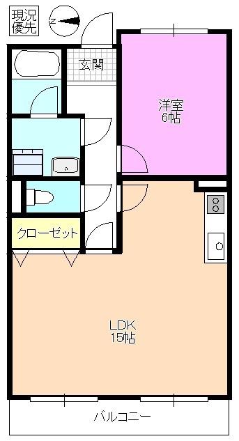 LIMPIAベルフラワー藤森(1LDK/2階)の間取り写真