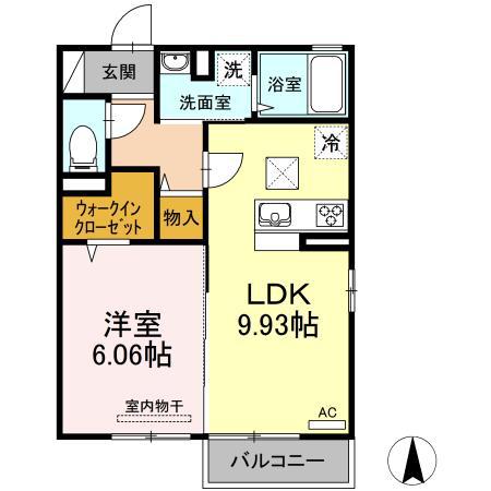 フォルトゥーナ横尾A・B B棟(1LDK/1階)の間取り写真