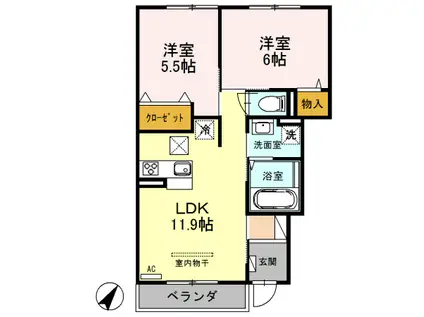 ウエストハイムV(2LDK/1階)の間取り写真