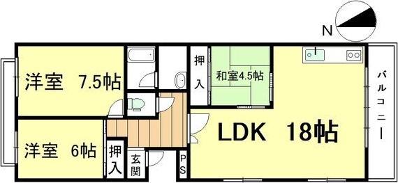 ポプラハイツ覚王山(3LDK/4階)の間取り写真