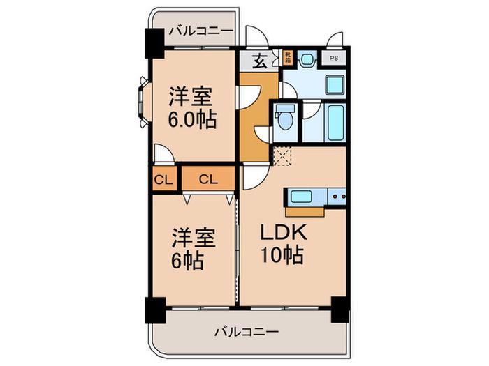 ナカノビル(2LDK/8階)の間取り写真