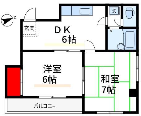 グランレッド(2DK/2階)の間取り写真