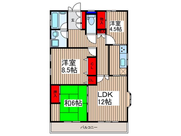 植竹町戸建て(3LDK/2階)の間取り写真