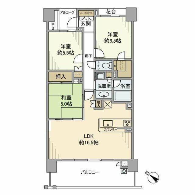 川崎サイトシティII番館(3LDK/5階)の間取り写真