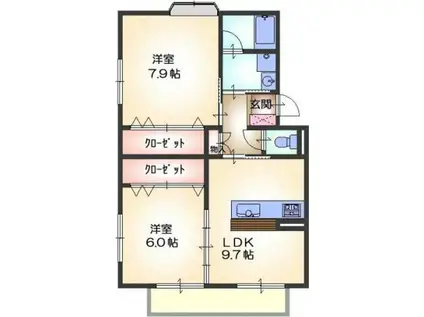 ルベール石ノ戸(2LDK/2階)の間取り写真