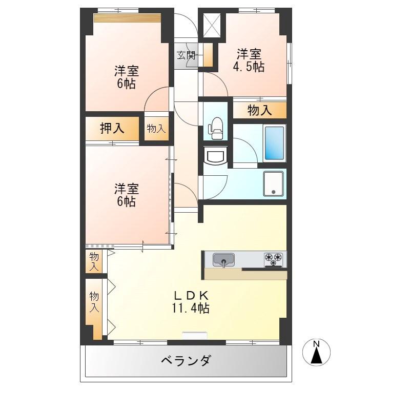 エクセレンス今泉(3LDK/6階)の間取り写真