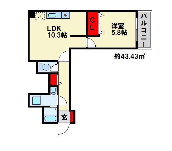 RENGE HOUSE(1LDK/8階)の間取り写真