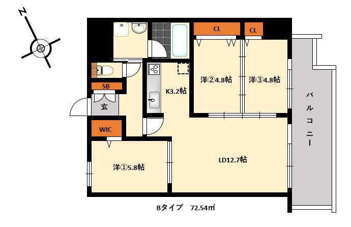 フォンターナガーデン博多駅前(3LDK/8階)の間取り写真