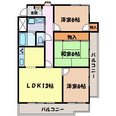 エーデルハイム汐路(3LDK/2階)の間取り写真