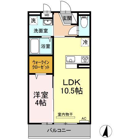 銀河タウン E(1LDK/2階)の間取り写真