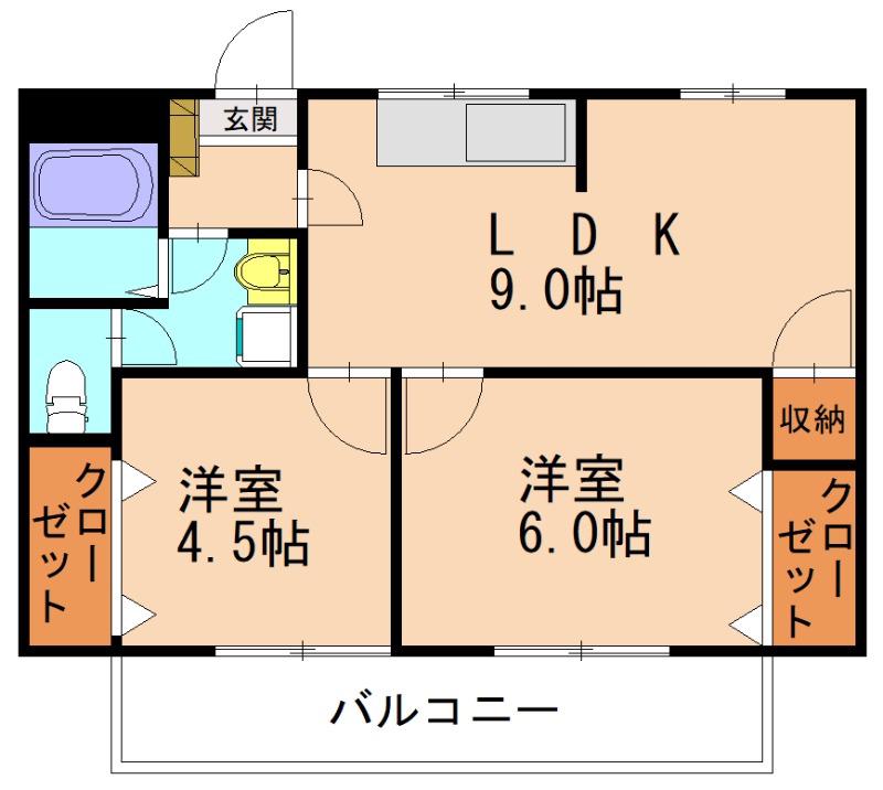 高原ビル(2LDK/3階)の間取り写真