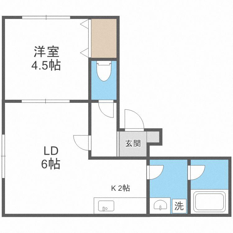 Kコート北19条(1LDK/2階)の間取り写真
