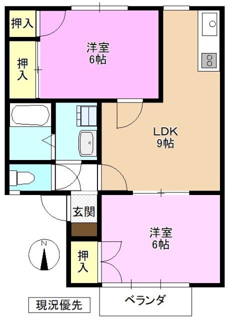 アムールクワナB棟(2DK/1階)の間取り写真