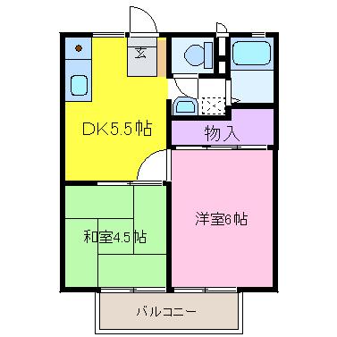 丸中ハイツB(2DK/1階)の間取り写真