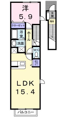 マロングレイス(1LDK/2階)の間取り写真