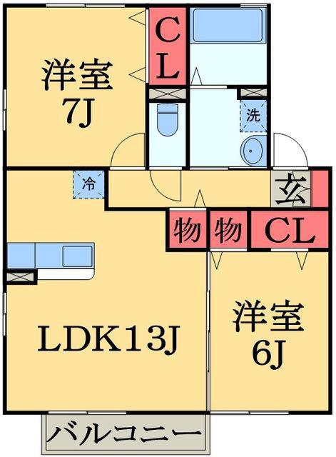 グランメールⅡ(2LDK/1階)の間取り写真