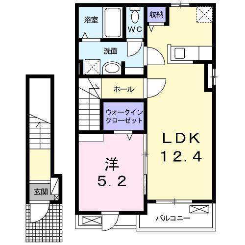 ラ・ポム(1LDK/2階)の間取り写真